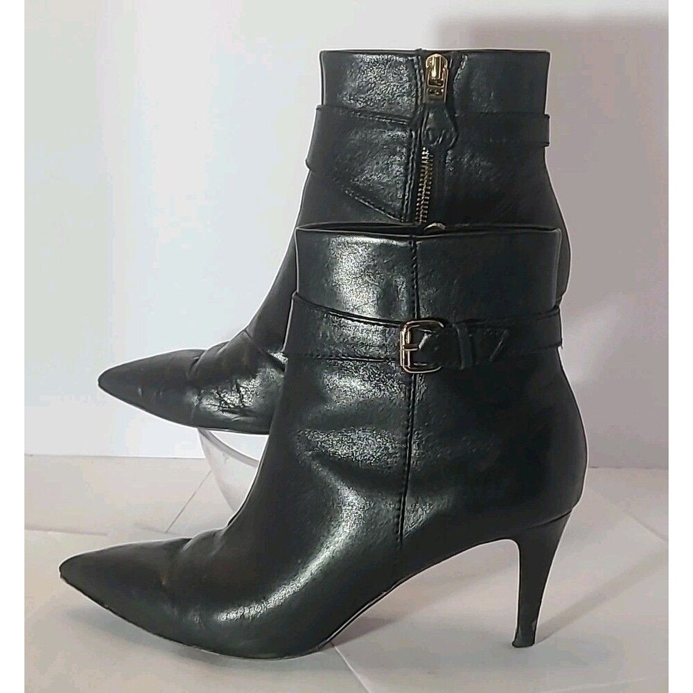 Diane Von Furstenberg Womans Black size 9m Boots Leather 3" Heels Zip Up Buckle